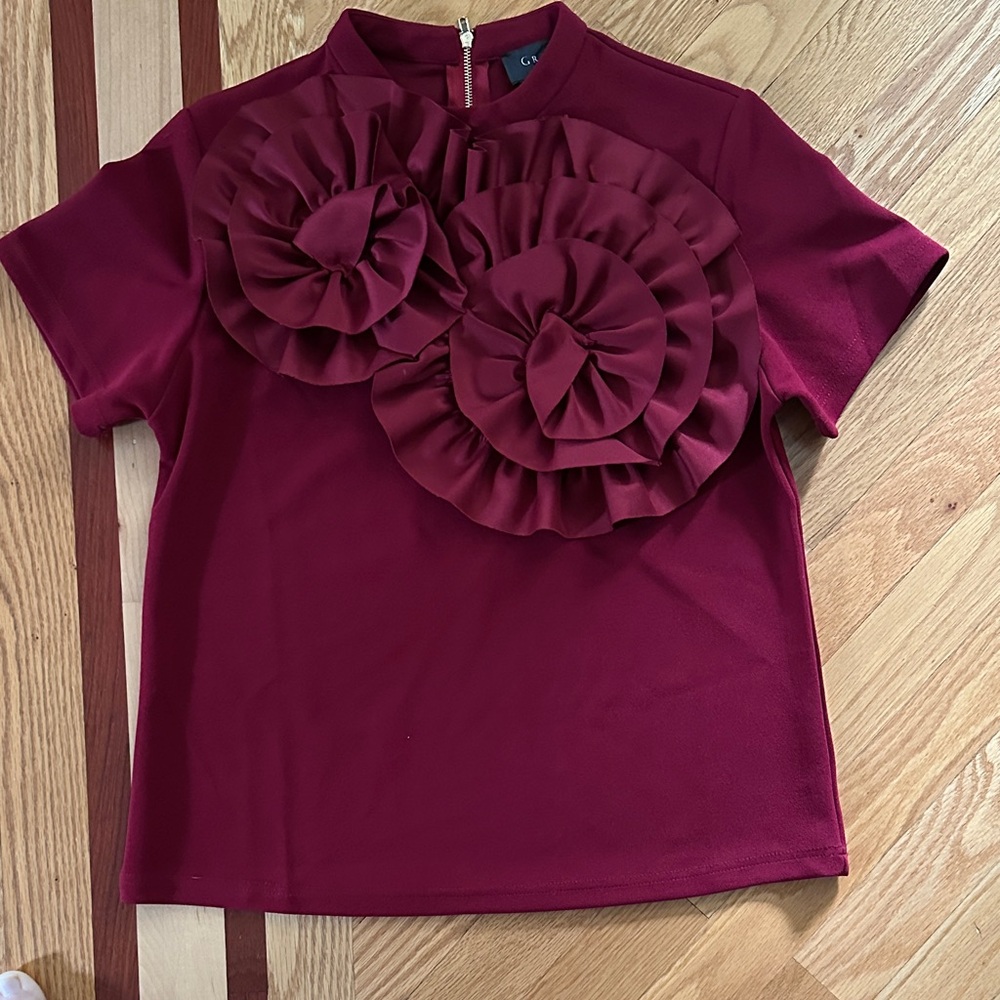 Gracia Deep Red Ruffled Top
